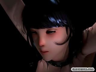 Chained 3D animated mademoiselle fingering pussy